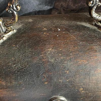 Vintage Rustic Wooden Treasure Chest Box with Ornate Metal Handle & Old-World Hardware – Tall Decorative Storage Trunk