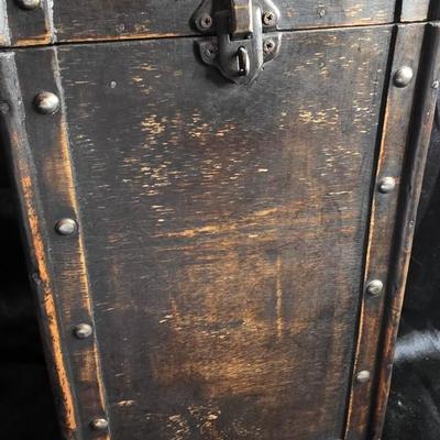 Vintage Rustic Wooden Treasure Chest Box with Ornate Metal Handle & Old-World Hardware – Tall Decorative Storage Trunk