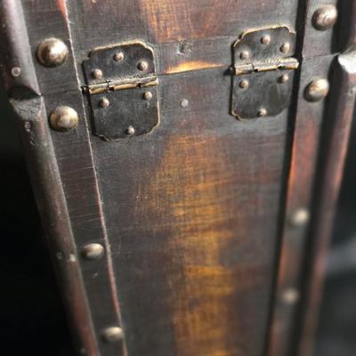 Vintage Rustic Wooden Treasure Chest Box with Riveted Trim & Curved Lid – Antique-Style Tall Decorative Trunk