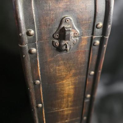 Vintage Rustic Wooden Treasure Chest Box with Riveted Trim & Curved Lid – Antique-Style Tall Decorative Trunk