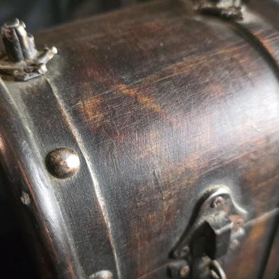 Vintage Rustic Wooden Treasure Chest Box with Riveted Trim & Curved Lid – Antique-Style Tall Decorative Trunk