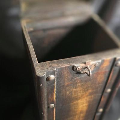 Vintage Rustic Wooden Treasure Chest Box with Riveted Trim & Curved Lid – Antique-Style Tall Decorative Trunk