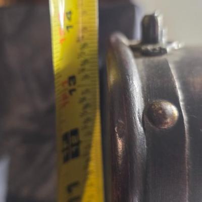 Vintage Rustic Wooden Treasure Chest Box with Riveted Trim & Curved Lid – Antique-Style Tall Decorative Trunk