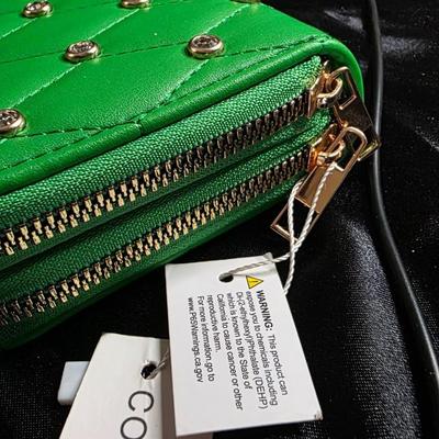 Vintage Couture Gems Kelly Green Quilted Studded Mini Wallet with Wrist Strap - New with Tags