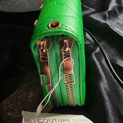Vintage Couture Gems Kelly Green Quilted Studded Mini Wallet with Wrist Strap - New with Tags