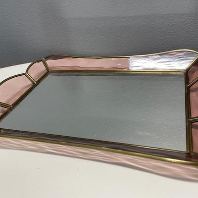 Pink stain glass mirror tray