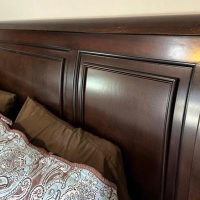 Sale Photo Thumbnail #6: Long dresser, tall dresser, headboard. and night stand all in the same dark wood finish.