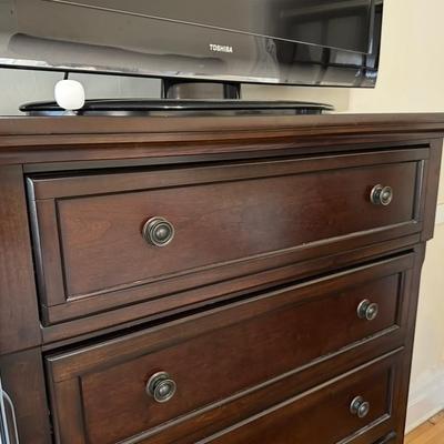 Sale Photo Thumbnail #5: Long dresser, tall dresser, headboard. and night stand all in the same dark wood finish.