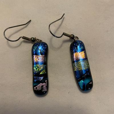 DICHROIC MOSAIC GLASS PENDANT WITH DANGLE EARRINGS