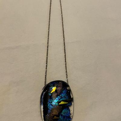 DICHROIC MOSAIC GLASS PENDANT WITH DANGLE EARRINGS