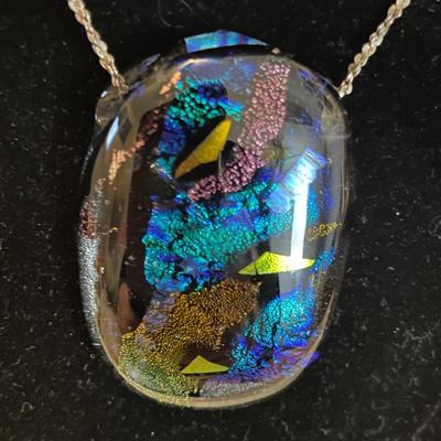 DICHROIC MOSAIC GLASS PENDANT WITH DANGLE EARRINGS