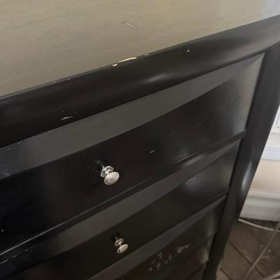Sale Photo Thumbnail #19: Set of two black dressers with some minor damage.  Drawers open and close smoothly.