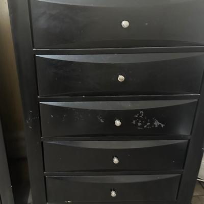 Sale Photo Thumbnail #18: Set of two black dressers with some minor damage.  Drawers open and close smoothly.