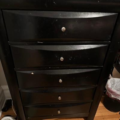 Sale Photo Thumbnail #15: Set of two black dressers with some minor damage.  Drawers open and close smoothly.