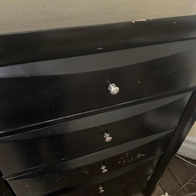 Sale Photo Thumbnail #17: Set of two black dressers with some minor damage.  Drawers open and close smoothly.