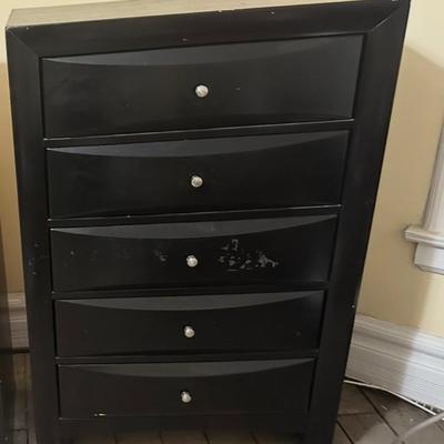 Sale Photo Thumbnail #20: Set of two black dressers with some minor damage.  Drawers open and close smoothly.