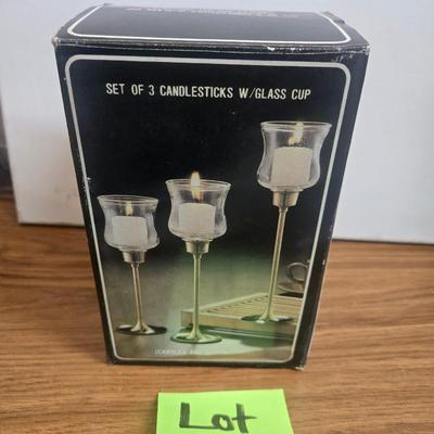 Sale Photo Thumbnail #11: Set of 3 candlesticks with glass cups