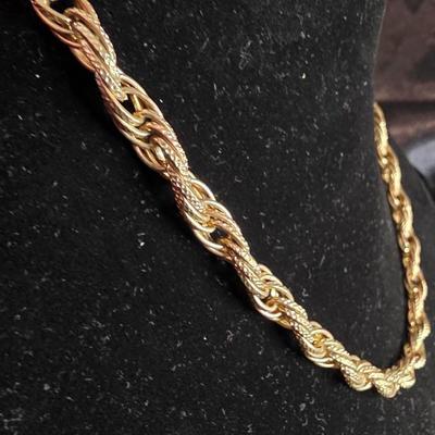 Vintage Gold Tone Textured Rope Chain Necklace - Bold Twisted Link Statement Piece