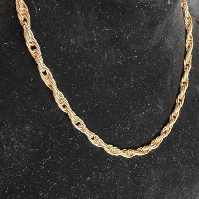 Vintage Gold Tone Textured Rope Chain Necklace - Bold Twisted Link Statement Piece