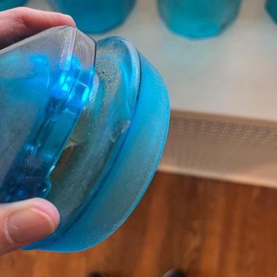 Vintage 10 Paneled Blue Glass Canisters (B1-BC)