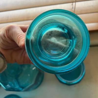 Vintage 10 Paneled Blue Glass Canisters (B1-BC)