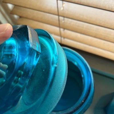Vintage 10 Paneled Blue Glass Canisters (B1-BC)