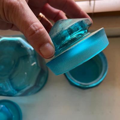 Vintage 10 Paneled Blue Glass Canisters (B1-BC)