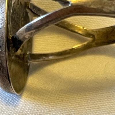 LADIES STERLING RING WITH ORANGE SPINY STONE AND AN ENAMELED BAND