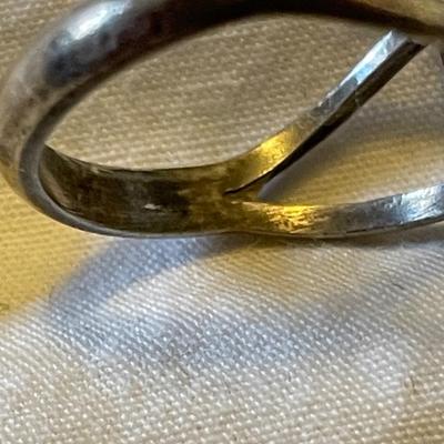 LADIES STERLING RING WITH ORANGE SPINY STONE AND AN ENAMELED BAND