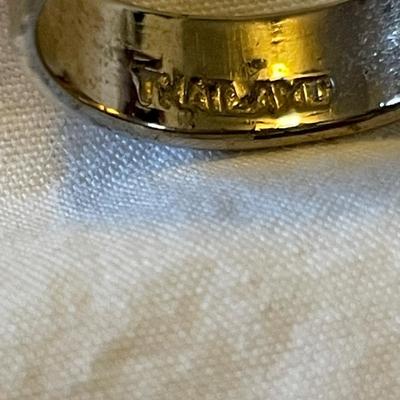 LADIES STERLING RING WITH ORANGE SPINY STONE AND AN ENAMELED BAND