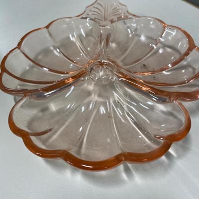 Pink glass candle stick and flower dish