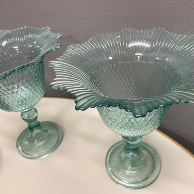 Aqua blue pedestal bowls