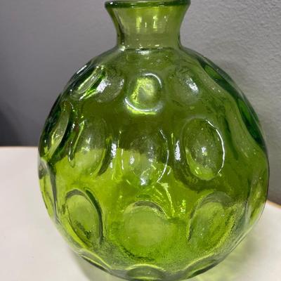 Green thumbprint glass vase