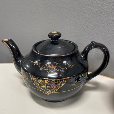Black candy dish and Japanese teapot