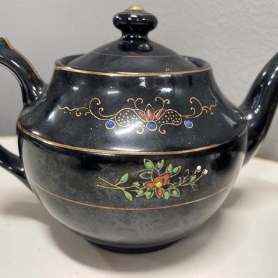 Black candy dish and Japanese teapot