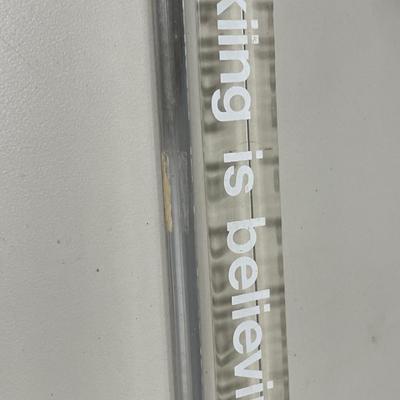 Skiing is Believing acrylic sign & pottery