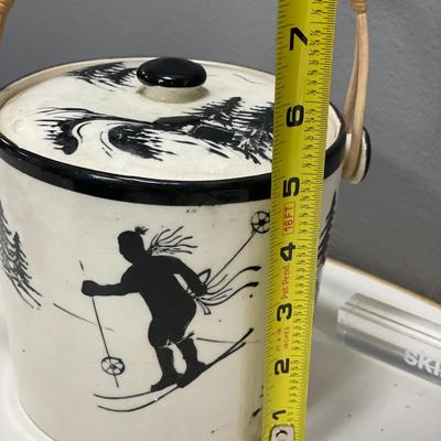 Skiing is Believing acrylic sign & pottery