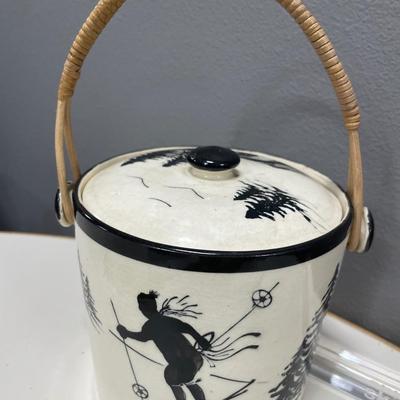 Skiing is Believing acrylic sign & pottery