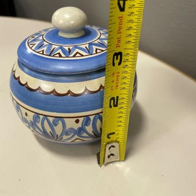 Hand painted and signed blue lidded jar