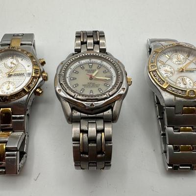 Lot of 3 Pulsar Wristwatches – Chronographs & Solar Titanium