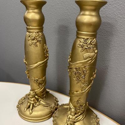 2 tall Engel Leuchter gold candle sticks