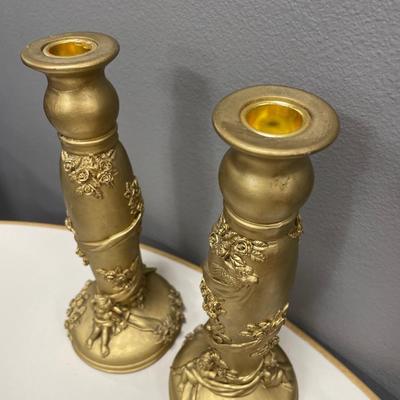 2 tall Engel Leuchter gold candle sticks
