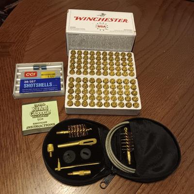 FULL BOX OF WINCHESTER 380 AUTO, SHOT SHELLS AND ORVIS SHOTGUN CLEANER