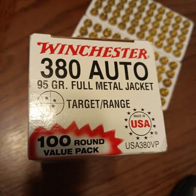 FULL BOX OF WINCHESTER 380 AUTO, SHOT SHELLS AND ORVIS SHOTGUN CLEANER