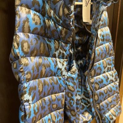 Blue leopard puffer vest by Diane Von Furstenberg