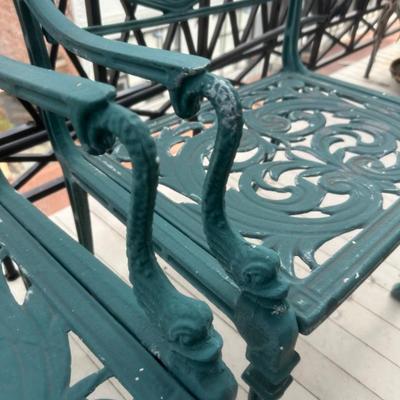 Pair of Cast Aluminum Outdoor Chairs (4) & End Table