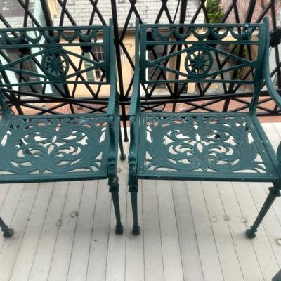 Pair of Cast Aluminum Outdoor Chairs (4) & End Table