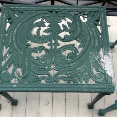 Pair of Cast Aluminum Outdoor Chairs (4) & End Table