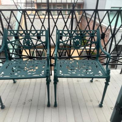 Pair of Cast Aluminum Outdoor Chairs (4) & End Table
