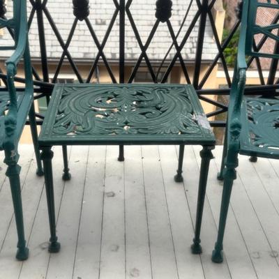 Pair of Cast Aluminum Outdoor Chairs (4) & End Table